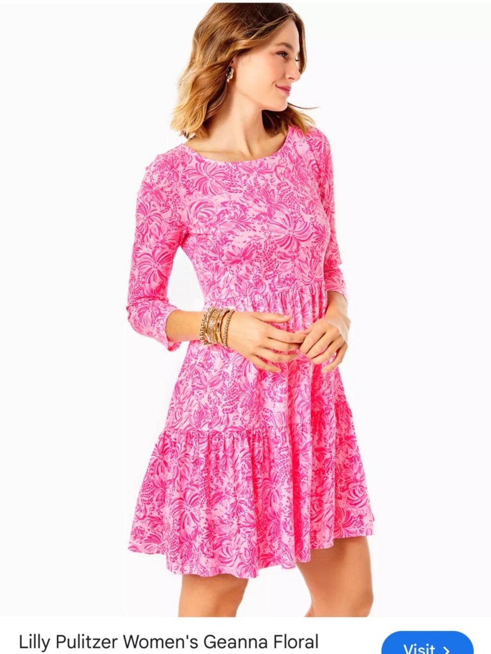 Lilly Pulitzer Geanna Pink Floral Tiered Long-Sleeve Cotton Dress